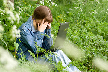 Image showing Girl and  laptop