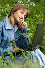 Image showing Girl and  laptop