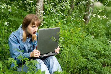 Image showing Girl and  laptop