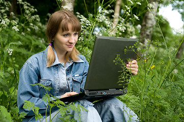 Image showing Girl and  laptop