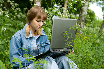 Image showing Girl and  laptop