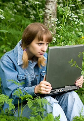 Image showing Girl and  laptop