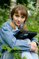 Image showing Girl and  laptop