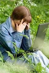 Image showing Girl and  laptop