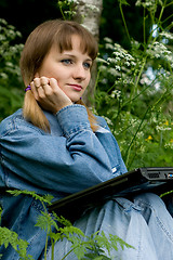 Image showing Girl and  laptop