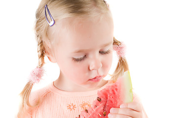 Image showing Girl eating watermelon