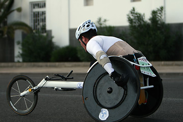 Image showing Disabled athlete in a sport wheelchair in Lanzarote marathon 200