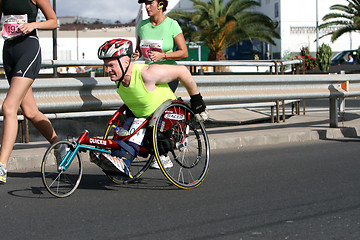 Image showing Disabled athlete in a sport wheelchair in Lanzarote marathon 200