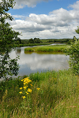 Image showing Landscape with the river and clouds.