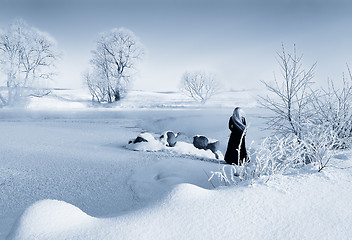 Image showing Winter in Drozdy, B/W