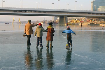 Image showing Family walking on ice