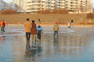 Image showing Family walking on ice