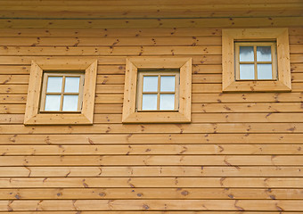 Image showing Wooden wall with windows