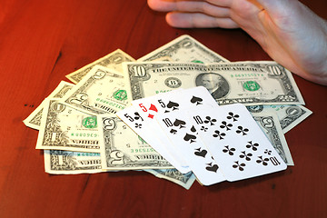 Image showing hand of the person with card for poker and rate in dollars