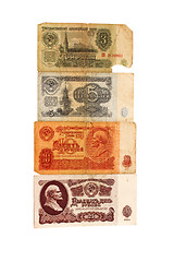 Image showing Set from four old Soviet banknotes