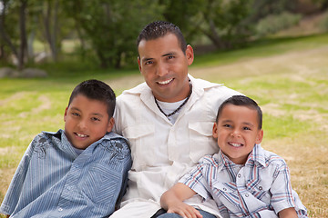 Image showing Hispanic Father and Sons in the Park