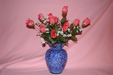 Image showing Roses in  blue vase