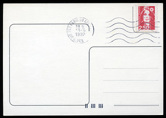 Image showing Blank postcard with stamp