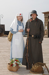 Image showing Retro style picture with nurse and soldier