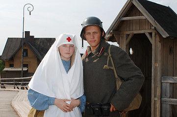 Image showing Retro styled picture with nurse and soldier