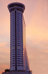 Image showing Building on the sunset