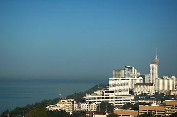 Image showing Skyscrapers on the seashore.