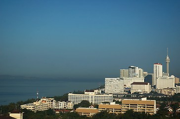 Image showing Skyscrapers on the seashore.