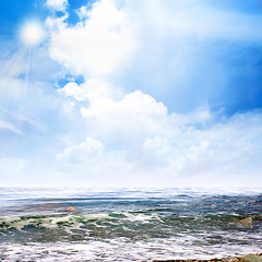 Image showing sea beach and glow summer sky