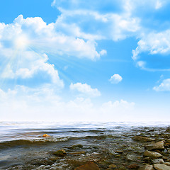 Image showing sea beach and glow summer sky