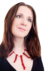 Image showing Woman with coral necklace