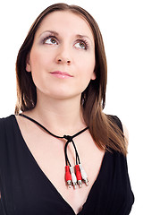 Image showing Woman with necklace made of audio plugs