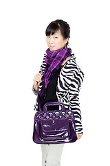 Image showing Stylish asian girl with purple bag and scarf