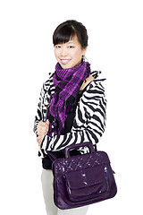 Image showing Stylish asian girl with purple bag and scarf