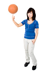 Image showing Asian woman with basketball ball