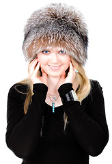 Image showing Blond Russian woman in fur hat