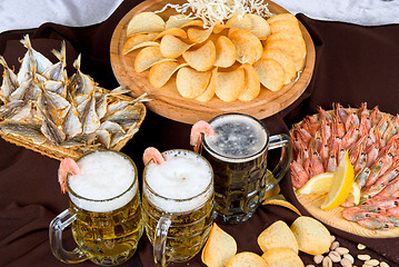 Image showing Beer and snacks set