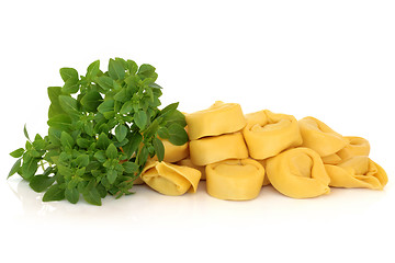 Image showing Tortellini Pasta and Basil Herb