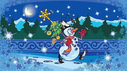 Image showing Snowman and Christmas Tree