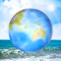 Image showing abstract scene with planet and sea beach