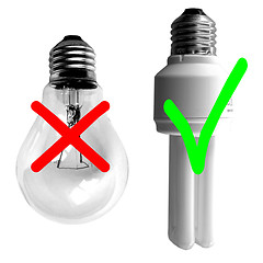 Image showing Traditional vs Fluorescent Light bulb