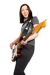 Image showing Woman playing on electric guitar