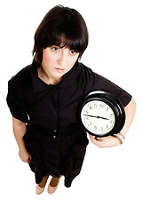 Image showing Cacasian woman holding wall clock