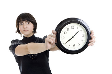 Image showing Cacasian woman holding wall clock