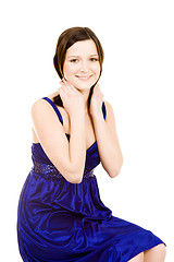 Image showing lovely attrictive young woman in blue dress