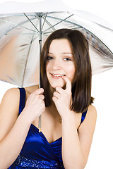 Image showing shy woman with umbrella