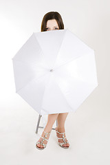 Image showing woman hiding behind umbrella