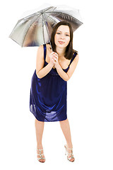 Image showing woman with umbrella make fool