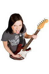 Image showing Woman playing on electric guitar