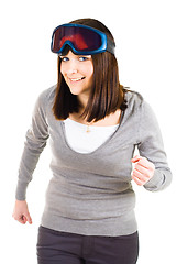 Image showing woman pretending to be skier