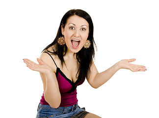 Image showing shocked woman gesticulating